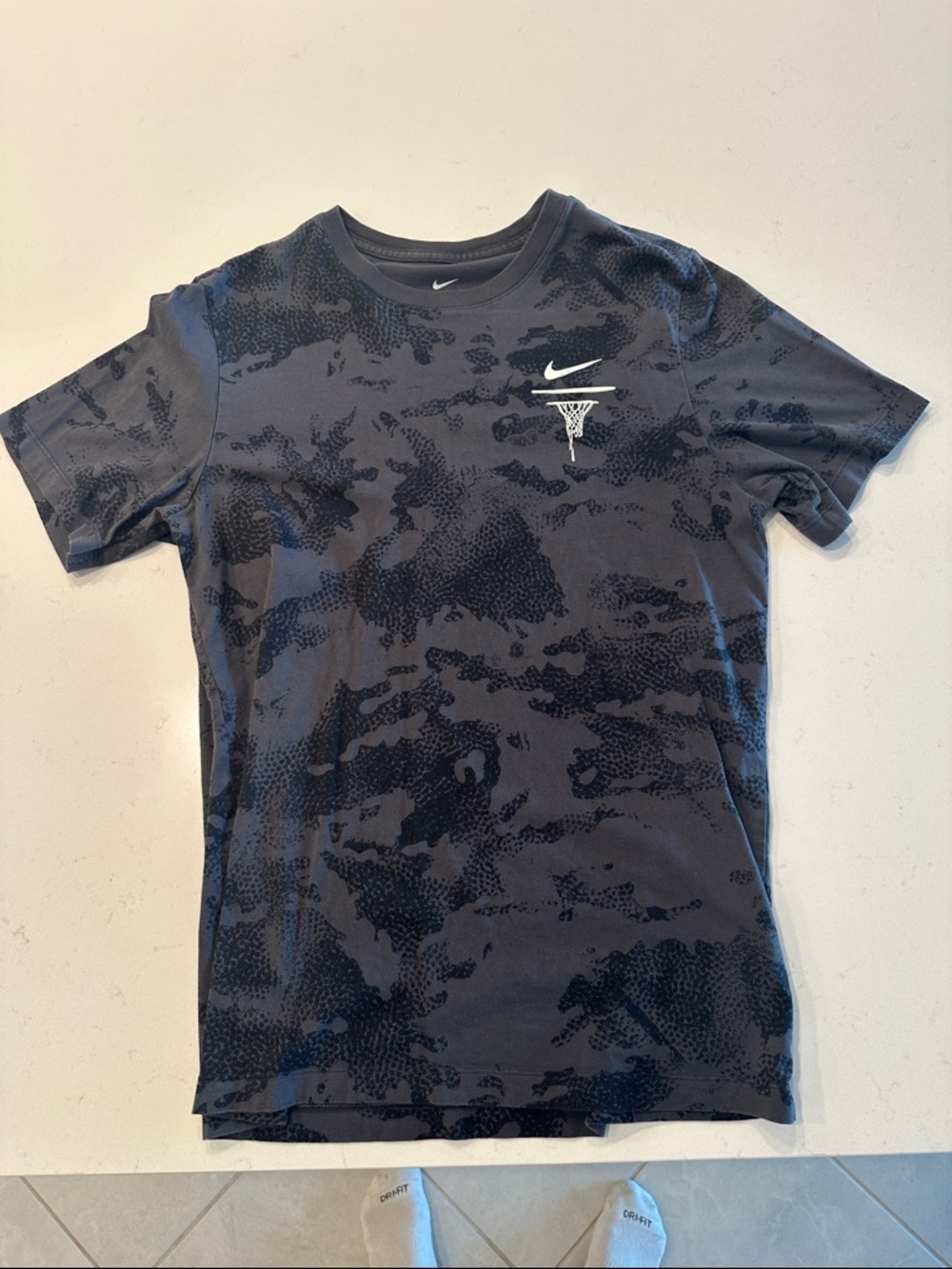 Nike Black and Dark Gray Camo Basketball Short Sleeve Tee